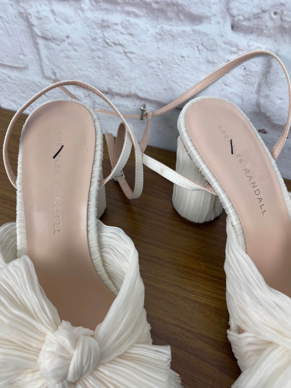 Loeffler Randall Camellia Pearl Fabric Bow Ankle Strap Heels Size 6 - Picture 3 of 9
